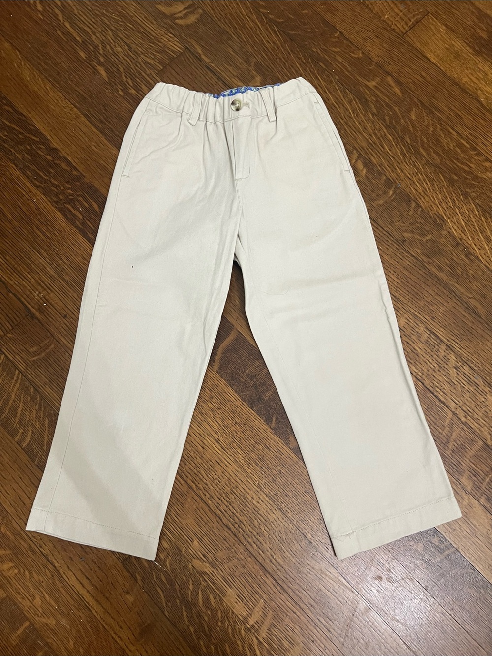 Kids' Neutral Cream Elastic-Waist Chino Pants